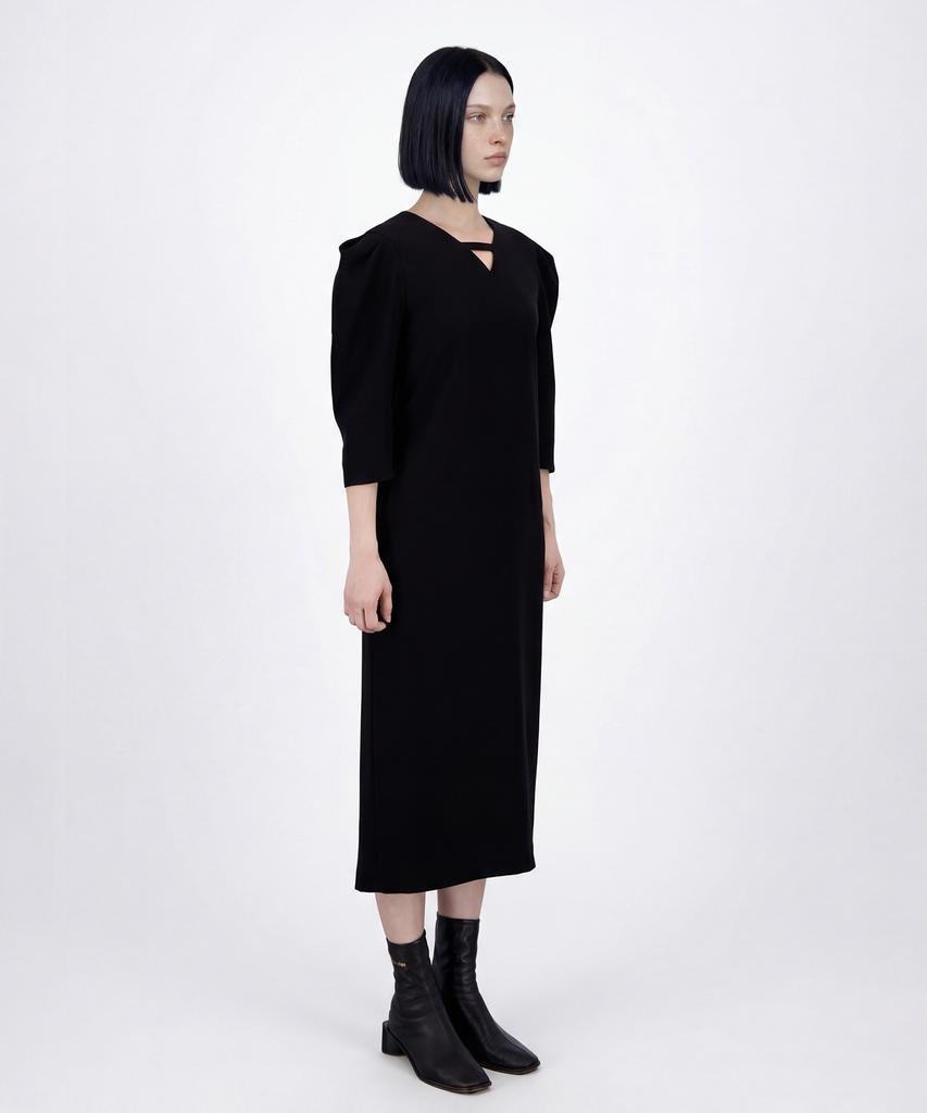 Myuleus Puff Shoulder Long Dress Imported Fabric [Black]