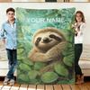 Sloth and Jungle Leaves Flannel Blanket Soft Cozy Throws Napping Travel Use