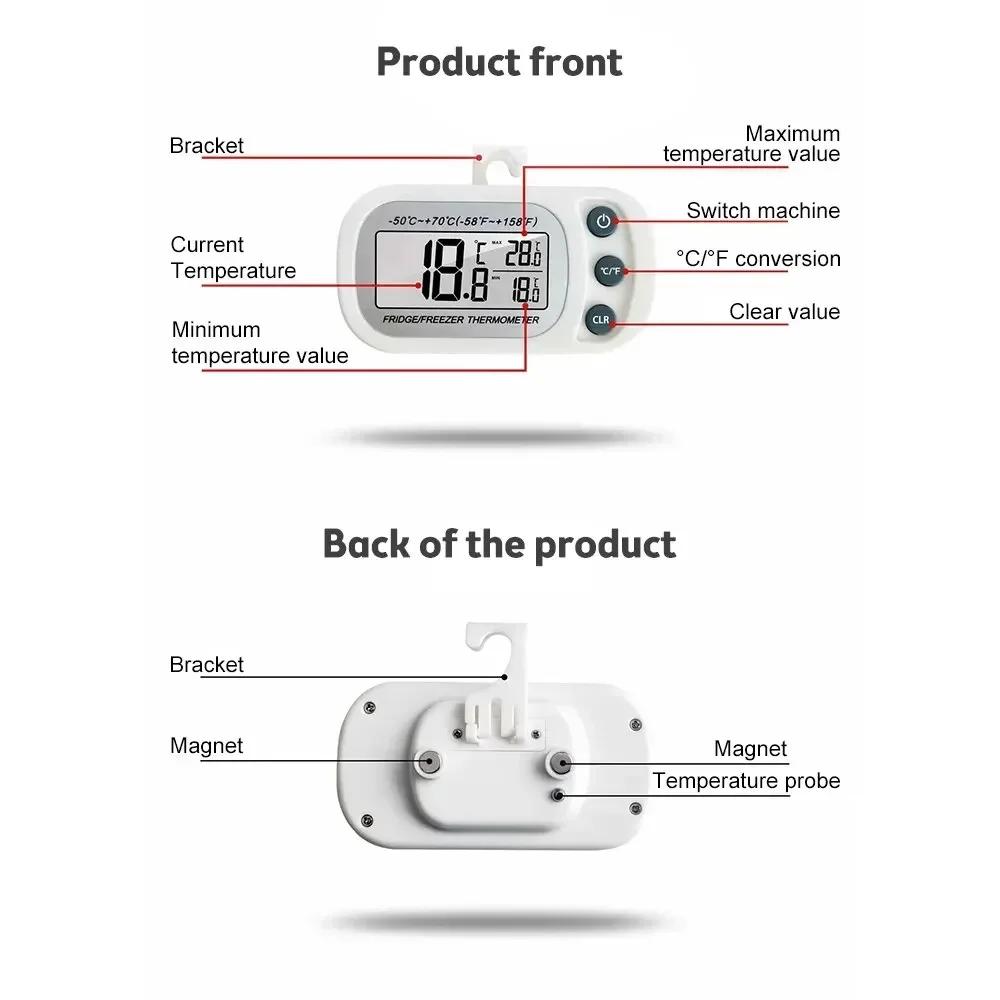 Fridge Thermometer With Hook Anti-Humidity Refrigerator Freezer Electric LCD Display Digital Thermometer Temperature Monitor