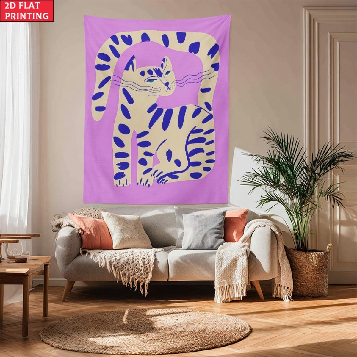 Abstract Tiger Tapestry Modern Art Wall Hanging Minimalist Design Purple Animal Print Boho Chic Decor Contemporary Home Artwork 70x100cm28x39in