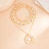 Exaggerated Irregular Metal Pendant Necklace, Fashionable Special-Shaped Imitation Pearl Beaded Collarbone Necklace
