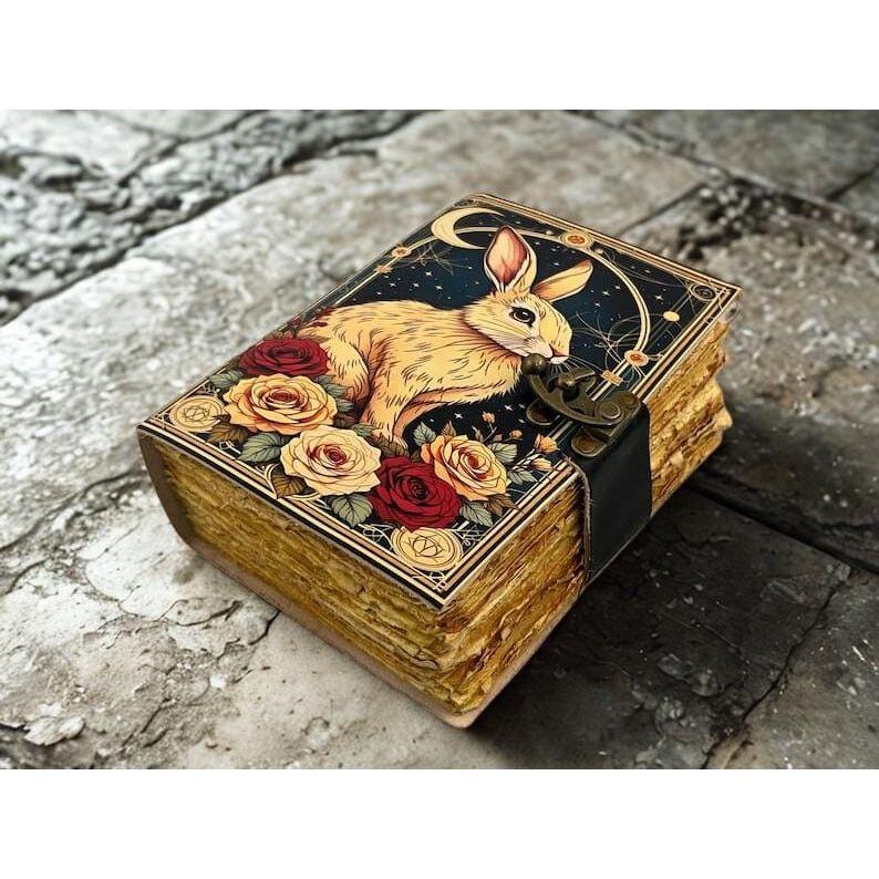 

Rabbit Grimoire Leather Journal Notebook Journal for women, Handmade Vintage Grimoire Spell Book of Shadows, Witch Notebook 7 x 5 in - 100 page