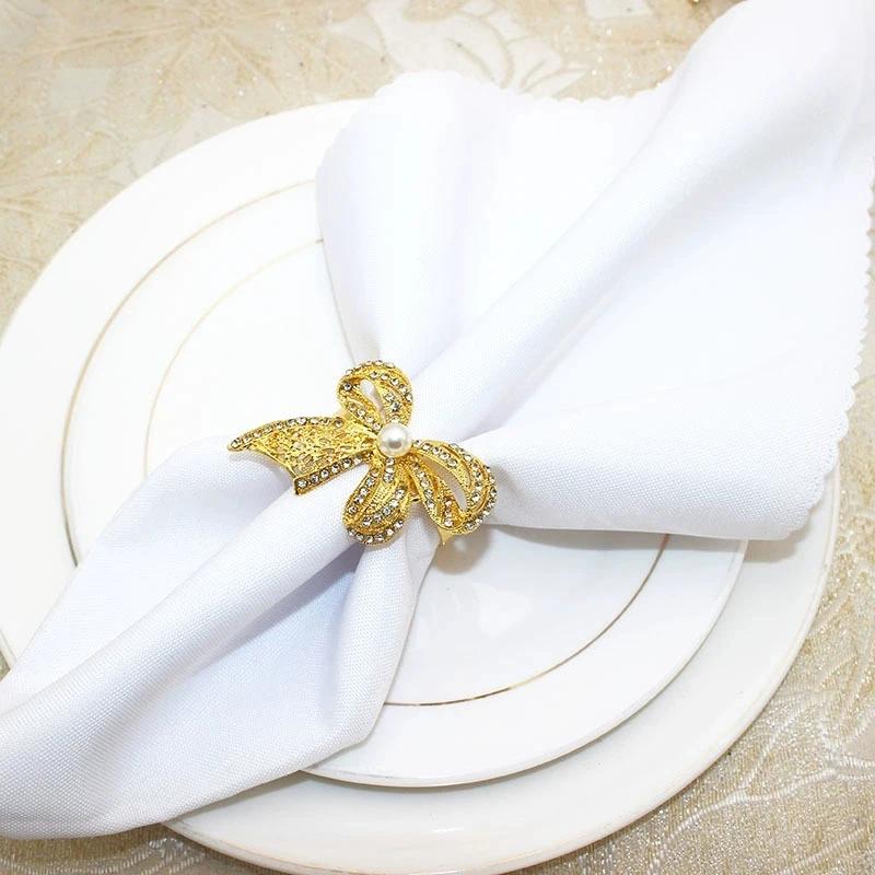 6pcs/lot High End Restaurant Bow Napkin Rings Metal Napkin Holder, Table Decoration and Accessories Wedding Napkin Ring
