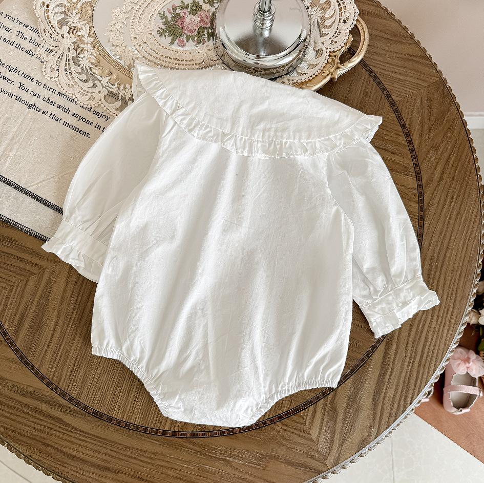 Korean Style Baby Girl Long Sleeve Lace Collar Footed Bodysuit Jumpsuit Romper