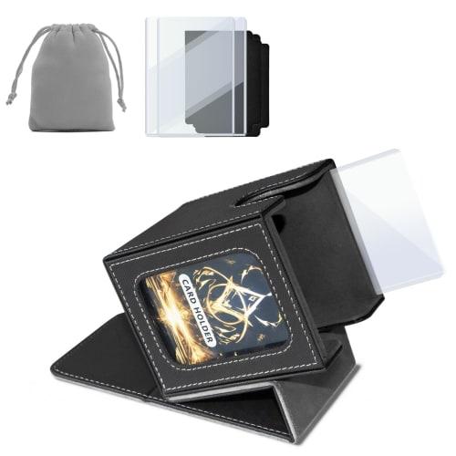 Domstar Deck Case, Card Case for Trading Cards, with Double Card Display Windows, Waterproof Leather, Holds 100 Double-Sleeved Cards, Includes Two Com