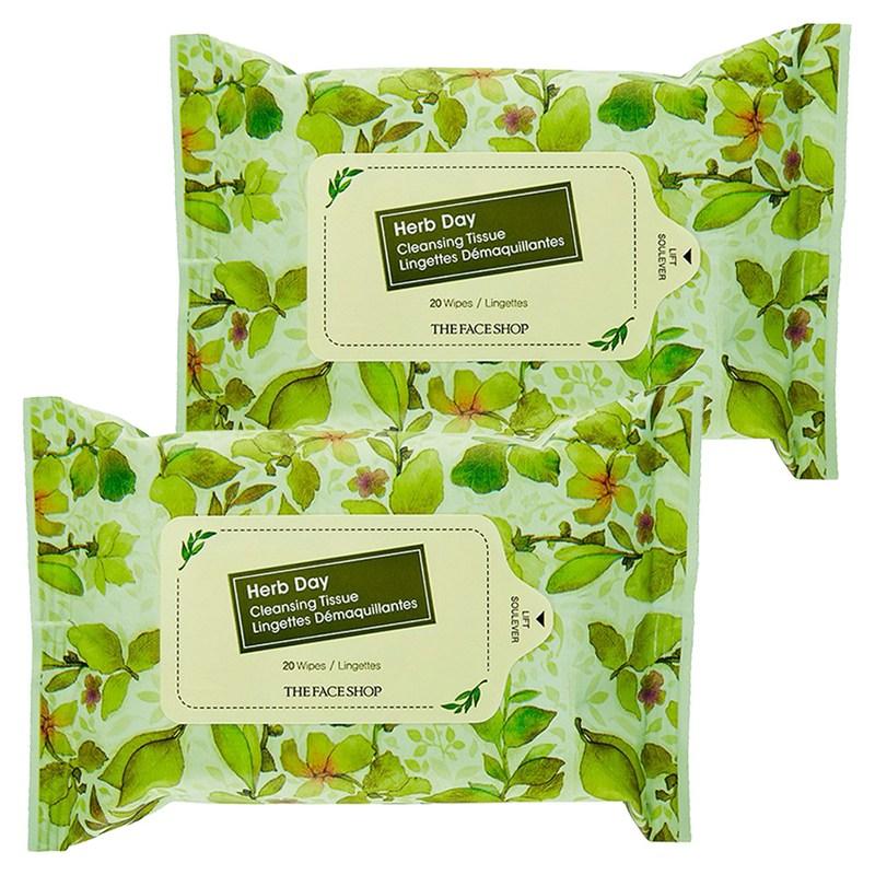 The Face Shop Herb Day Cleansing Tissues, 20 wipes, 2 pcs