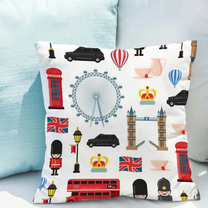 

Подушки в британском стиле Лондон Наволочки Декоративные диванные подушки Подушки для сна Декор комнаты Наволочки Чехол 30x30cm бежевый