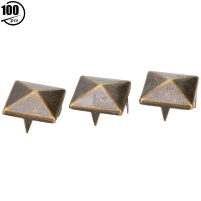 100 szt. Kwadratowe piramidalne punkowe nity 4-pazurkowe metalowe ćwieki na bransoletki odzież buty torebka brązowe 15mm