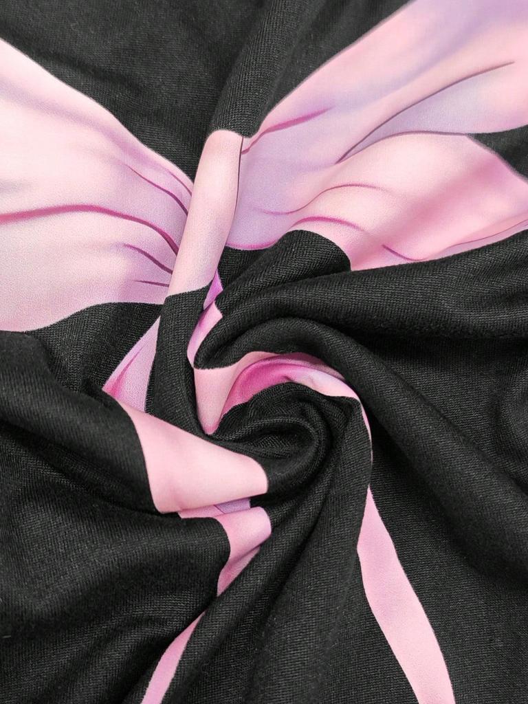 Women's Pink Bow Print Short Sleeve Loose T-Shirt - Spring/Summer Design