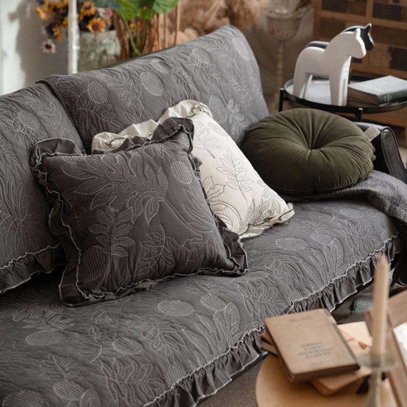 

French White Cotton All Year Round Sofa Cushion Cushion Non Slip Minimalist Pure Color Fabric Craft General Sofa Towel Covers Pure Cotton Black 50*50cm pillow case without core