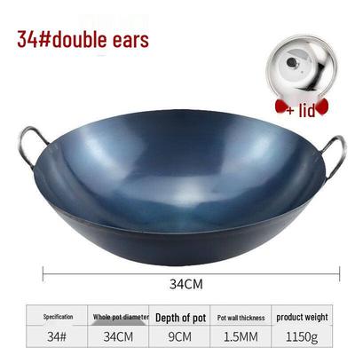 Bald 34cm Double-Handle Wrought Iron Wok