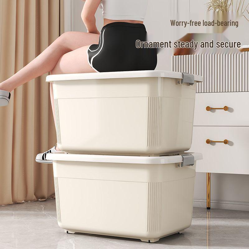 Extra Large Cream Storage Box for Books, Clothes, Quilts - Household Organization