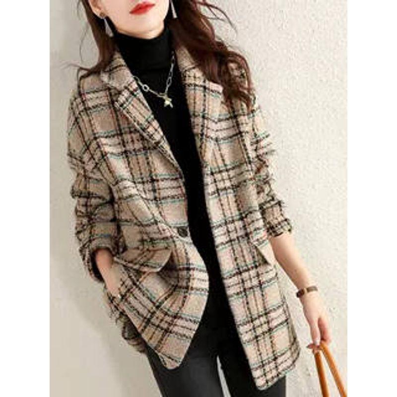 

Foreign Trade Original Order Exported to Italy Women s Clothing First-Line Big Brand Cut Label OEM Goods Tail Goods Plaid Woolen Blazer Women Apricot lattice S