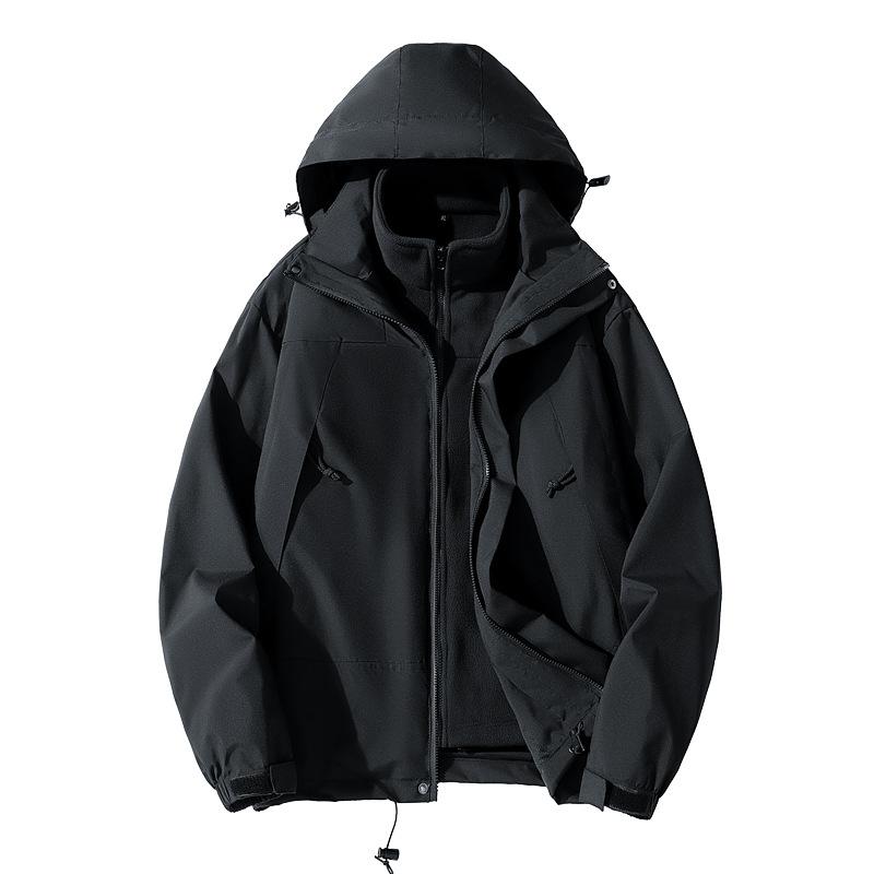 Autumn and Winter Jacket Two-piece Three-in-one Detachable Men's and Women's Sports Warm Trend Hooded Coat.