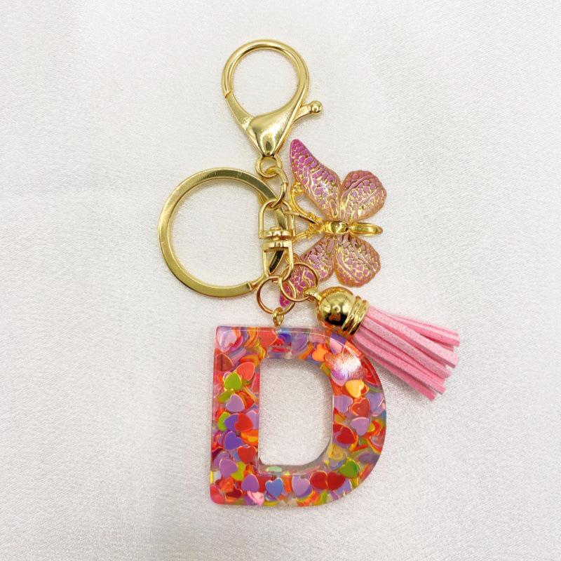 26-Letter Alphabet Resin Keychain with Star Sequins & Tassel Charm
