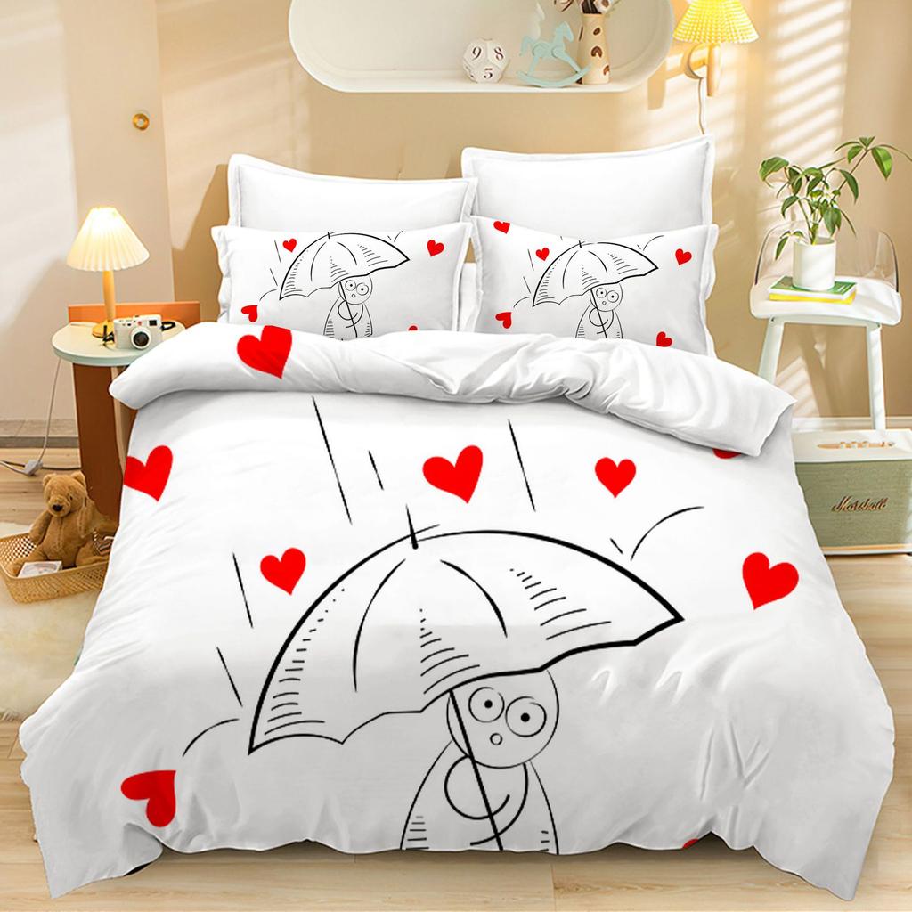 3D Valentine's Day Duvet Cover 2/3 Pieces Romantic Love Bedding Set AU/DE/EU Full Size Luxury Duvet Cover Polyester Soft Couple Cover