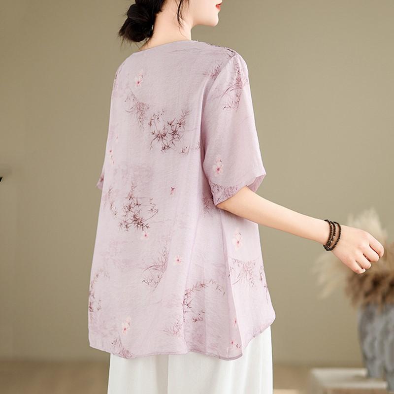 Short Sleeve Oversized Cotton Vintage Floral Casual Loose T Shirt Tops Women Summer T-shirt