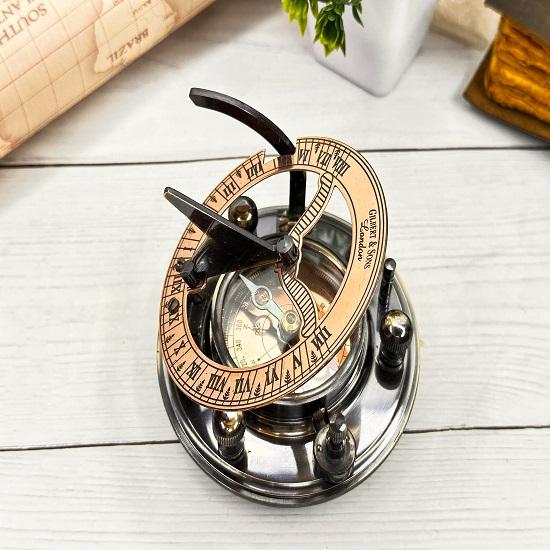 Brass Working Sundial Compass With Leather Case, Groomsmen Gift, Christmas Gift, Nautical Sundial,