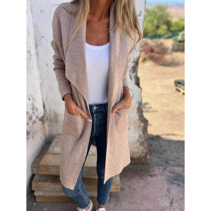 YYFS Damemote Uformelt Høst Vinter Ensfarget Print Langermet POLO Neck Coats