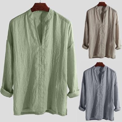 Men's Fashion Vacation Comfortable Lightweight Home Casual Solid Color Long Sleeve Top