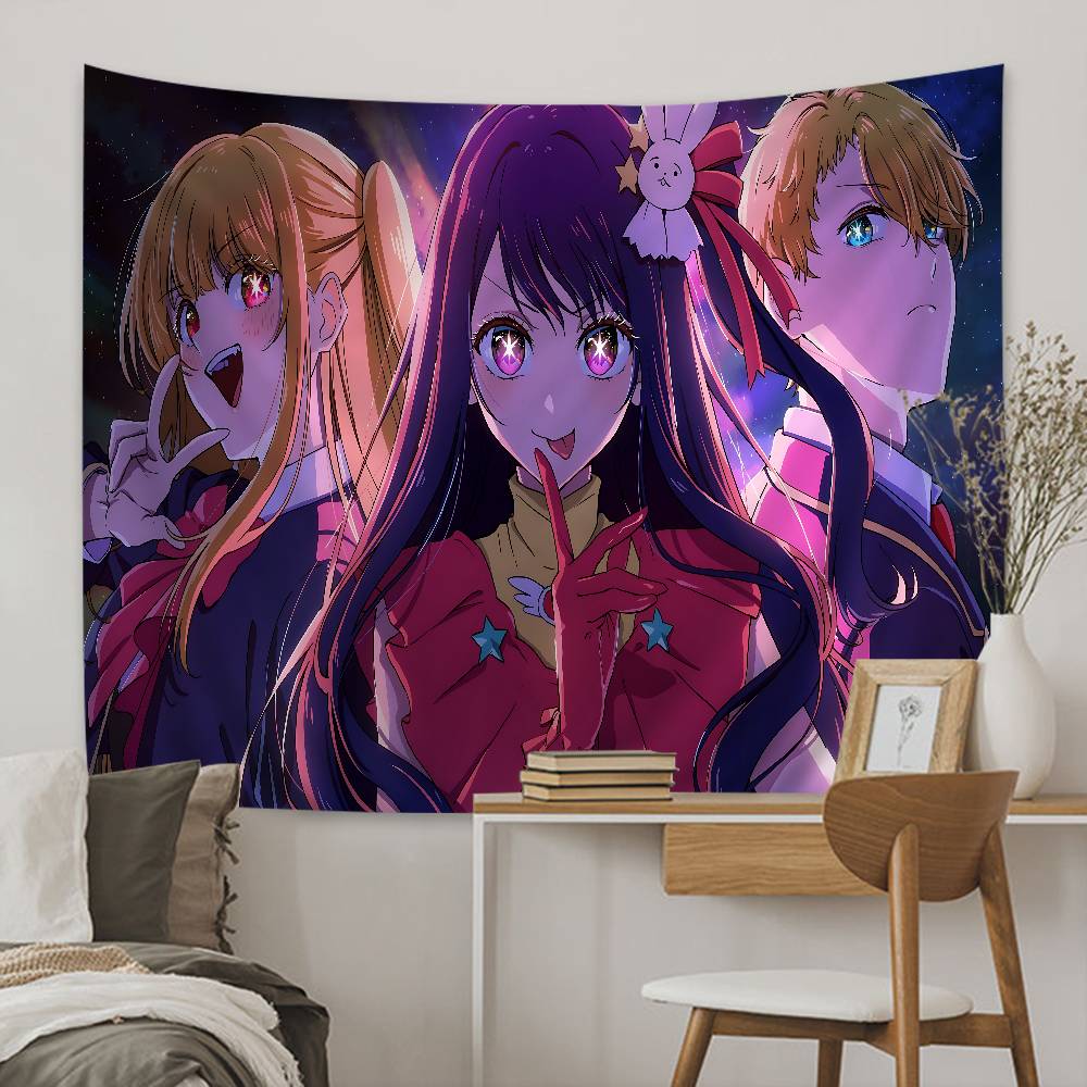 Oshi no Ko BKomachi Idol Group Wall Tapestry Cute Cat Ear Outfit Anime Art with Amusement Park Background For Bedroom Decor