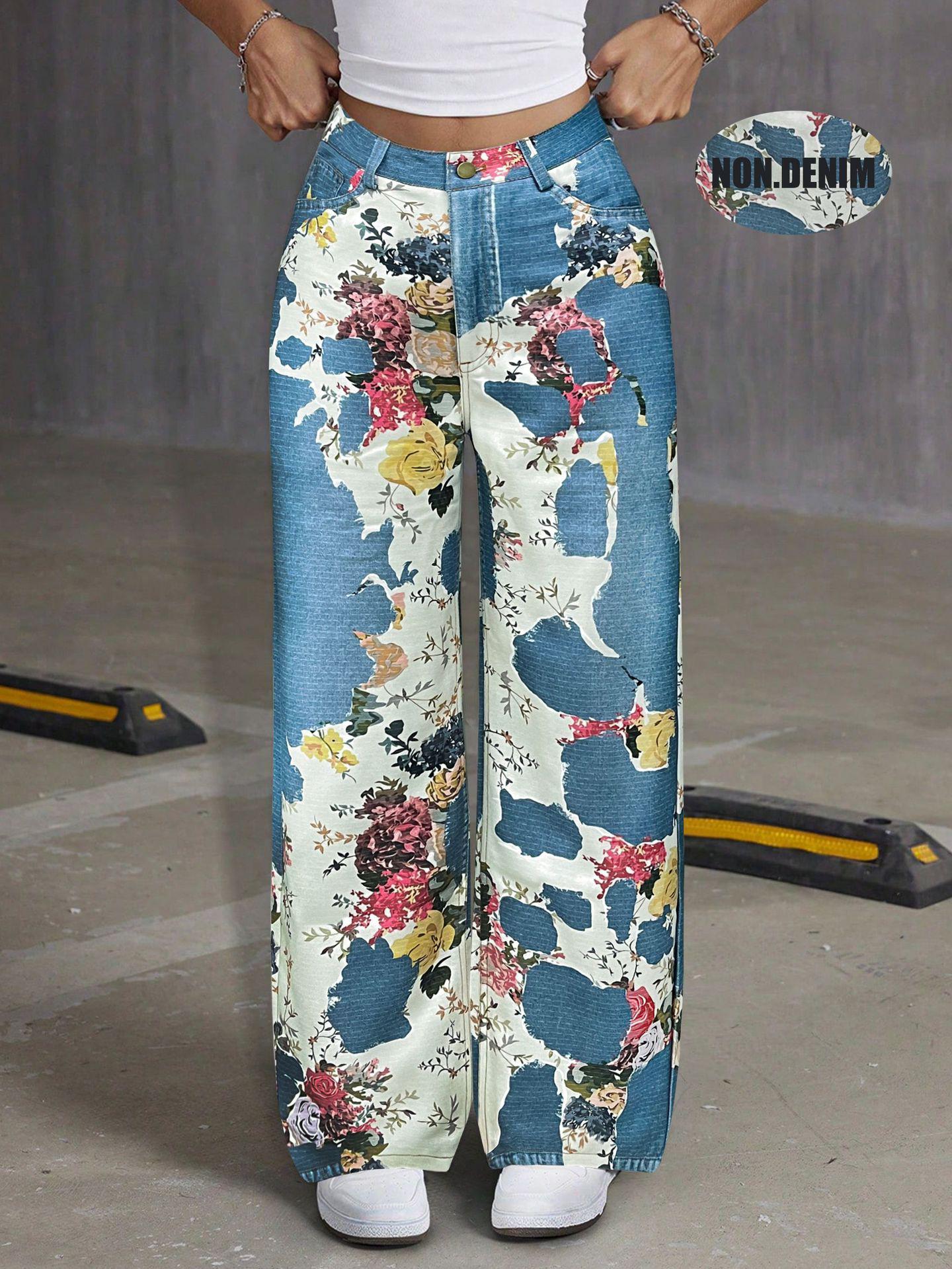 

Европейские и американские женские ретро джинсы свободного кроя с широкими штанинами и принтом (N023) Small