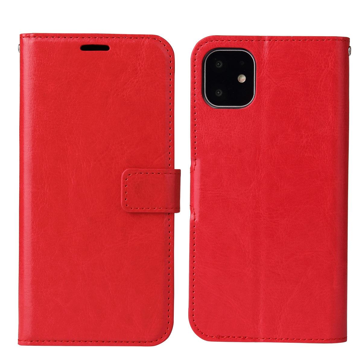 

Подходит для iPhone+15 Чехол для телефона 13 Чехол из кожи Новый 14 Pro Crazy Horse Кожаный флип-чехол Защитный чехол IP7-8PLUS красный