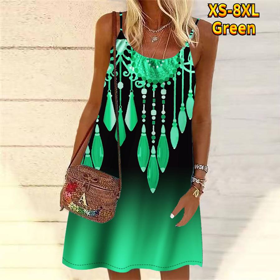 Women Flower Diamond Necklace Print Printed Mini Dress Sleeveless Party Dress Summer Beach Dress Sundress