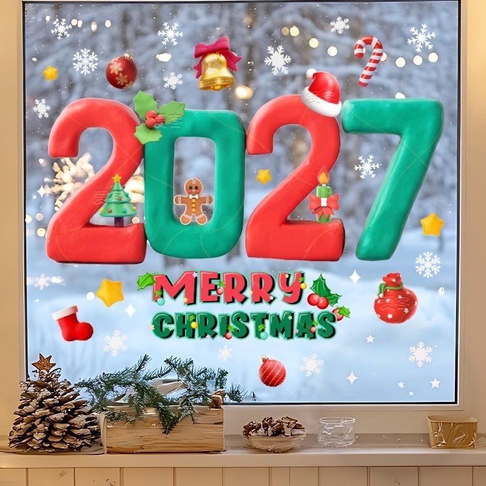 Two-sided Christmas Glass Window Sticker Removable Static Xmas Party Door Stickers New Year