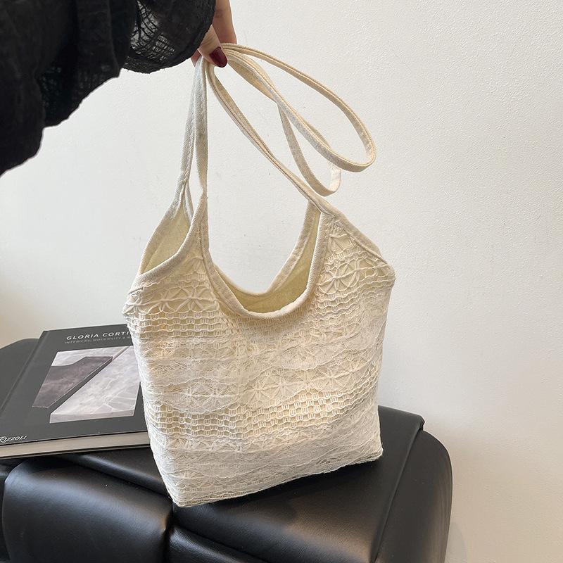 

Large capacity woven bag women s new fashion lace shoulder bag versatile tote bag белый