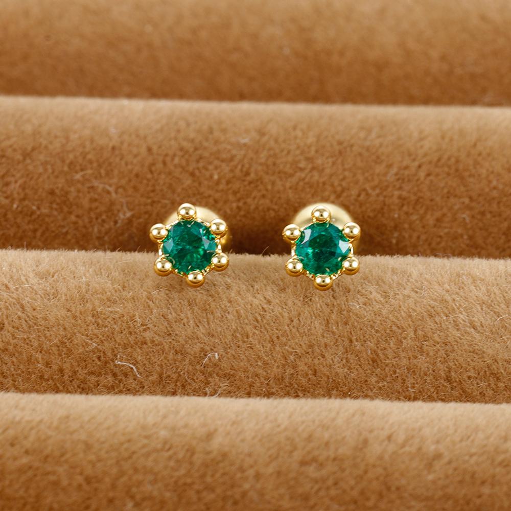 2PC Korean Stainless Steel Tragus Piercing Helix Green Studs Earrings for Women Flower Geometry Trendy Ear Piercing Body Jewelry