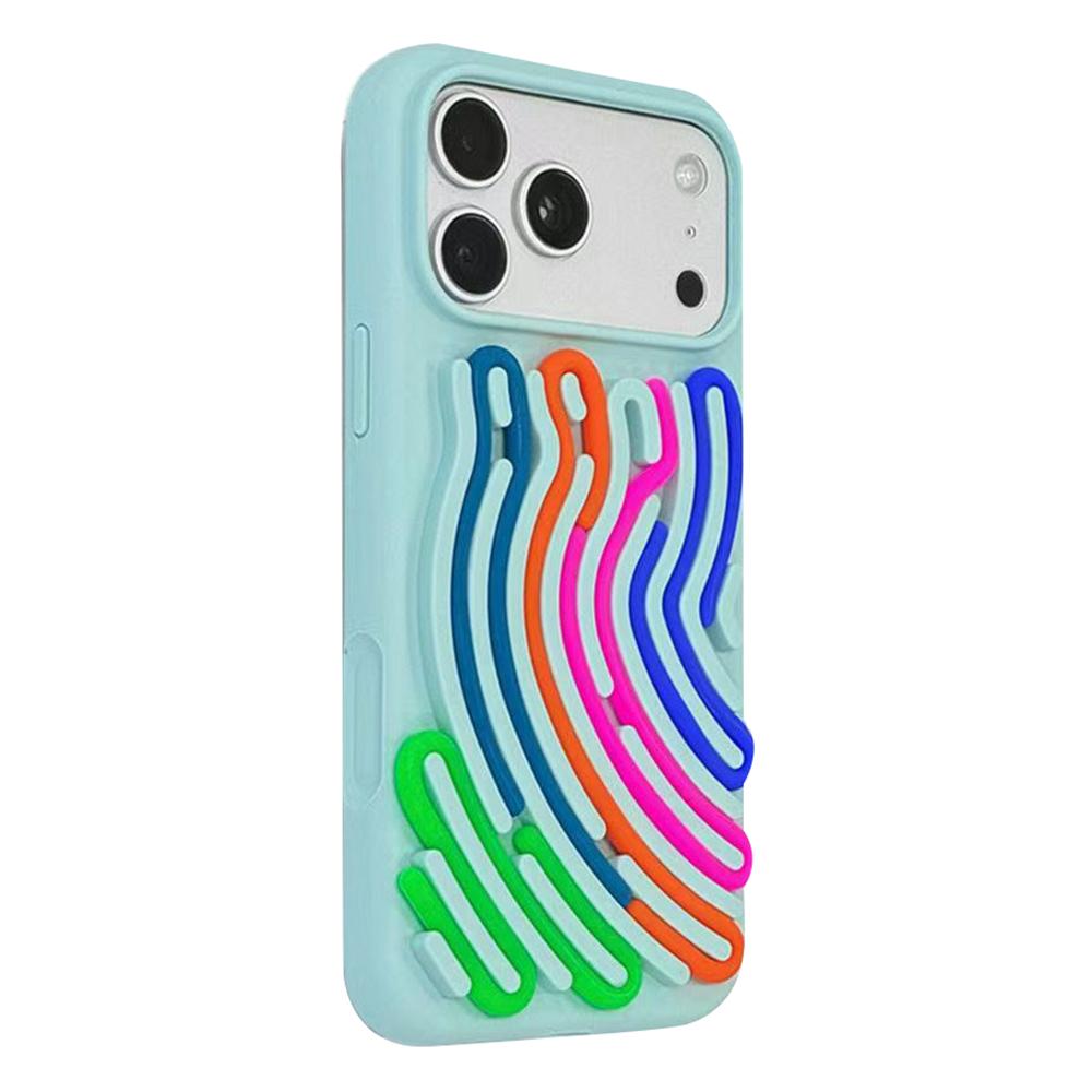For iPhone 17 Pro Case 3D Stress Relief DIY Colorful Bar Silicone PC Phone Cover Arc Stripe
