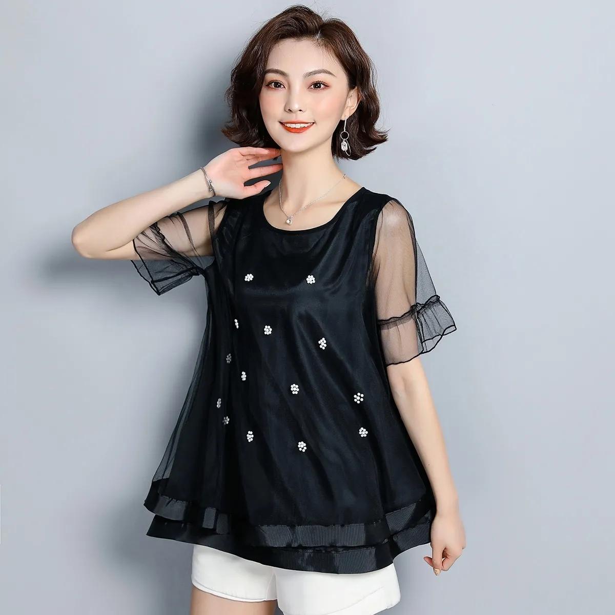 Женская летняя футболка большого размера с короткими рукавами — фото 8