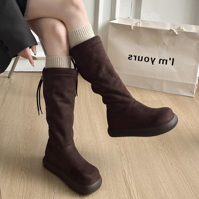 Women's soft elastic thick sole heightening winter fur one warm cold padded snow boots non-slip wear casual sports long cotton boots