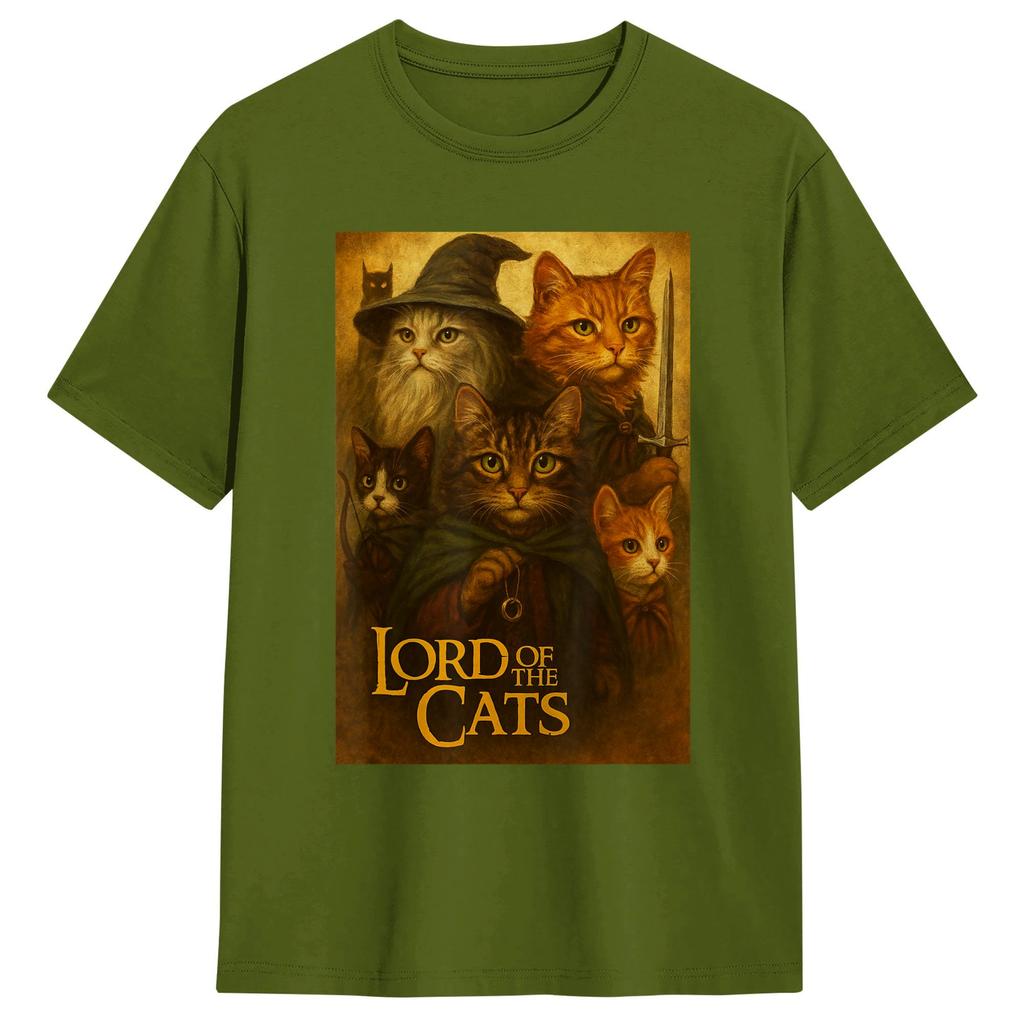 Lord of The Cats T Shirt for Men 100 Cotton Funny TShirt Crewneck  Tee Shirt Short Sleeve Clothing Plus Size