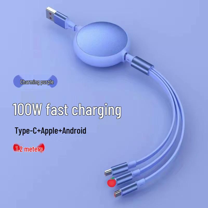 100W Type-C 3-in-1 Fast Charging Cable for Huawei, Android, and Apple Devices