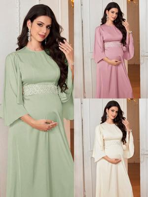 Elegant Flare Sleeve Round Neck Maternity Dress