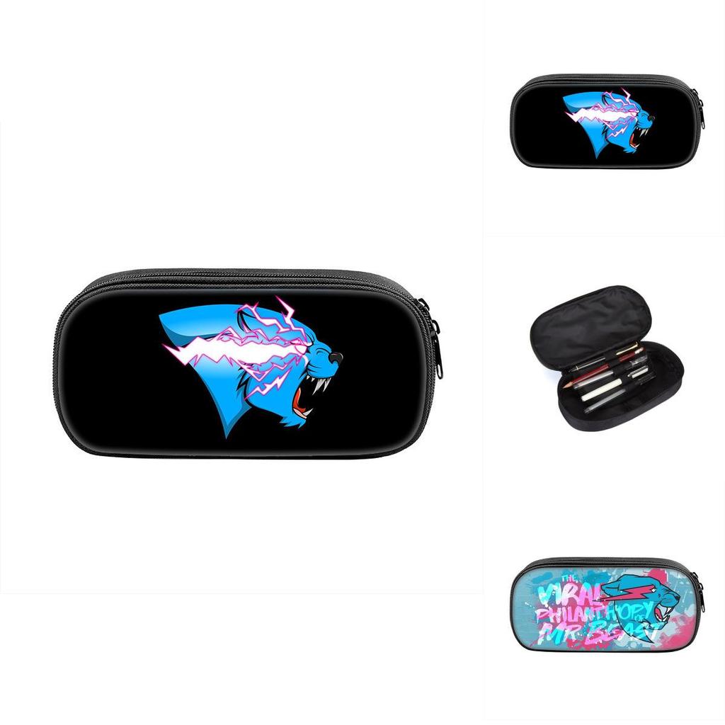 Mr Beast Lightning Cat Lion Print Student Single Layer Stationery Storage Bag For Creative Storage
