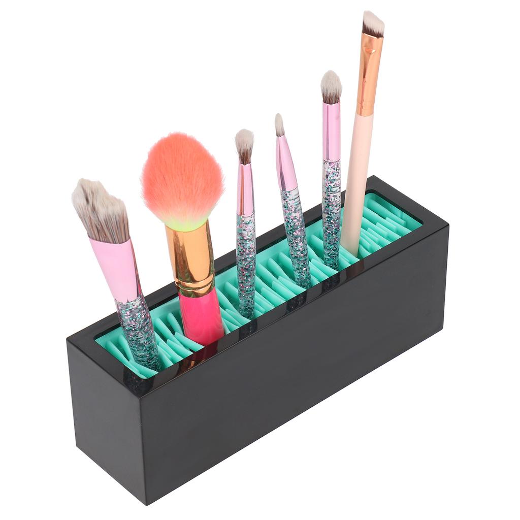 Makeup Brush Holder Display Silicone Cosmetic Lipstick Holder Box Makeup Storage Box(Lake Blue Black )