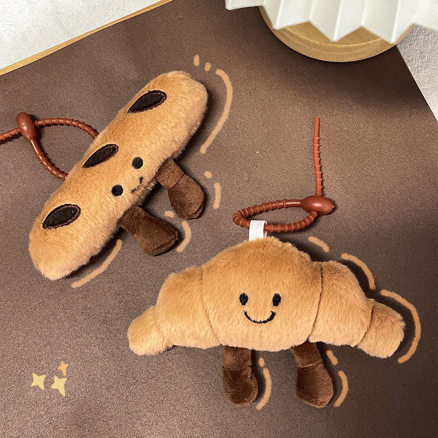 Adorable Plush Food Keychain Set: Cake, Hamburger, French Fries, Croissant, Baguette Dolls