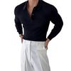 Men's Korean Style Polo Knit Sweater - Solid Color, Long Sleeve, Mature Autumn/Winter Top