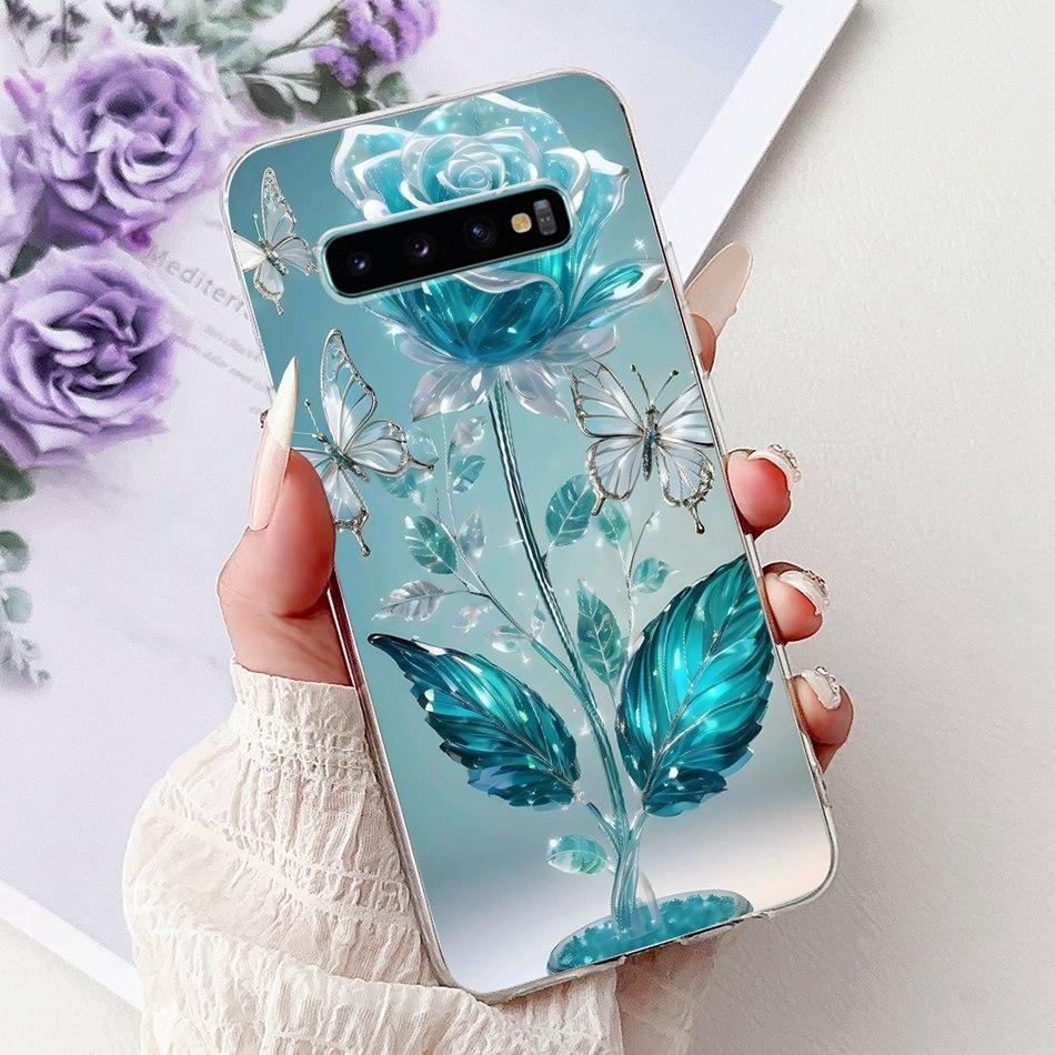 Per Samsung Galaxy S10+ S10 S10e Elegante Custodia per Telefono con Motivo Floreale e Farfalle Per Samsung S10e S10 Plus S 10 4G Custodie Morbide in Silicone TPU