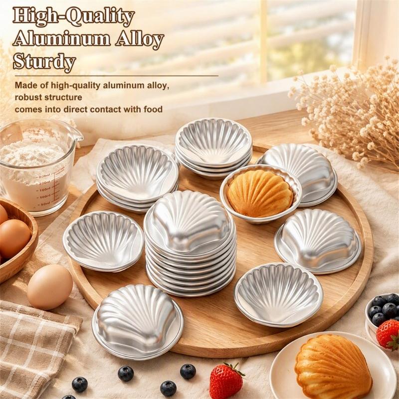 Scallops Baking Mould for Shell Cake, Set of 10 Puddings and Jelly, Aluminum Dessert Molds with Stackable Storage for Home Dessert Making