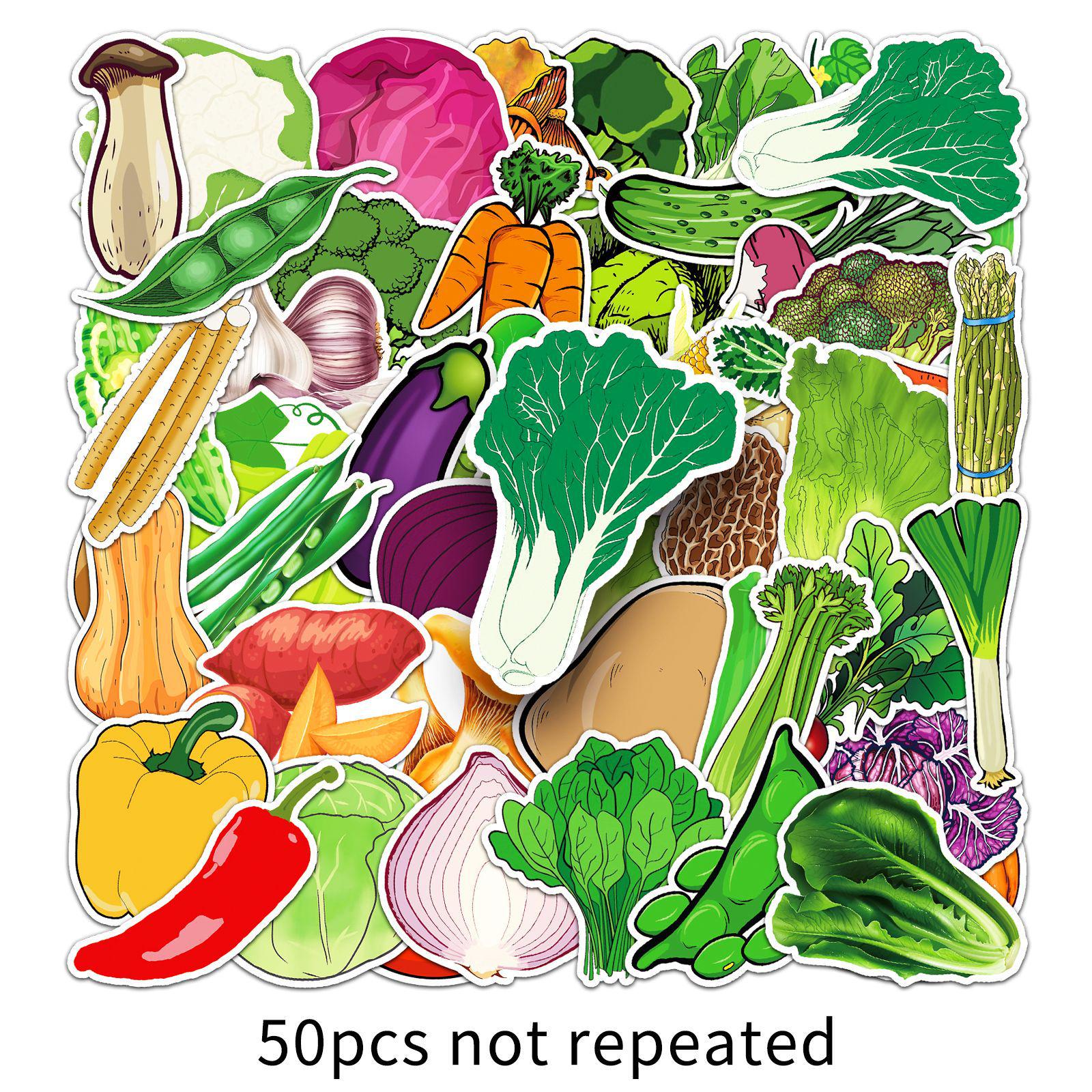 50 Vegetable & Fruit Cartoon Stickers: Waterproof for Notebooks & Phone Cases