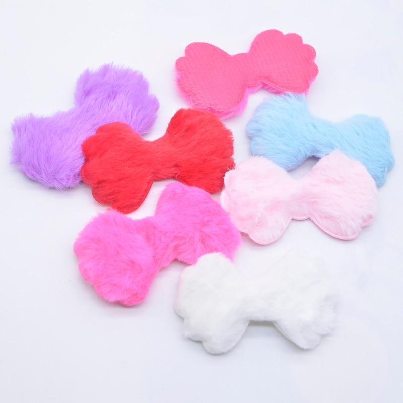 12Pcs 80*45mm Padded Plush Furry Bow Tie Flatback Scrapbooking Ornamnet Patches Accessories DIY Crafts Supplies