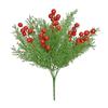 Red&Green Artificial Pine Branches Plastic DIY Wreath Simulation Red Berry Branches Photo Props 7 Branches Christmas Pine Stem