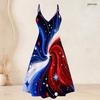 Women Plus Size Two Piece Set Short Sleeve Open Cardigan V Neck Strappy Flared Printed Dress Red Blue White