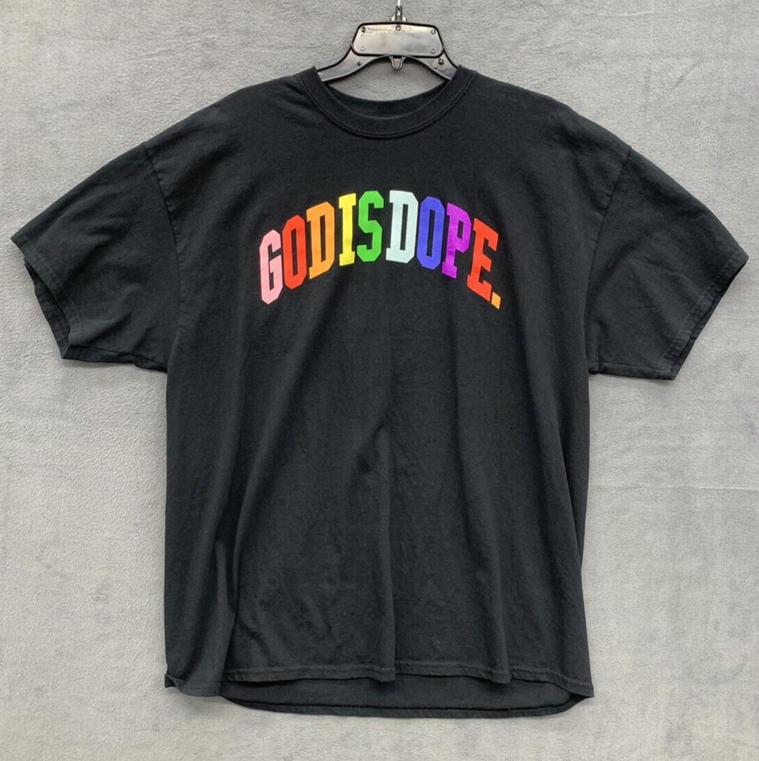 

God is Dope Graphic T-Shirt Men s Size 2XL Black Rainbow Spell Out Short Sleeve XL