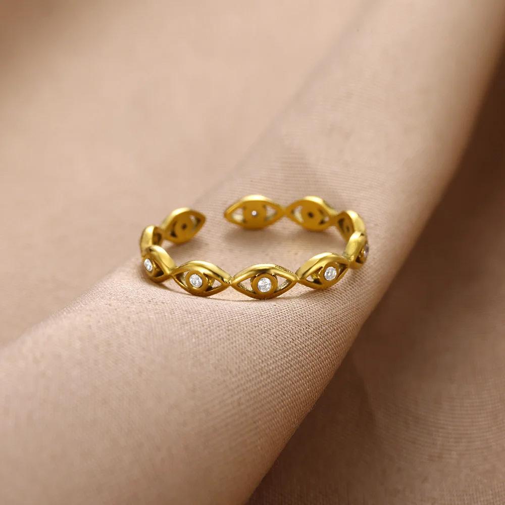 Bague Ouverte Œil du Diable Doré, Bague Simple et Tendance à la Mode Personnalisée Plaqué Or