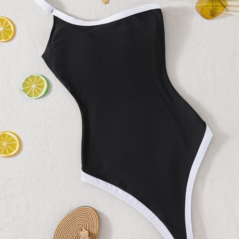 Swimsuit Women's One-shoulder Contrasting Color Design New Pure Desire Fashion Swimsuit One-piece Swimsuit